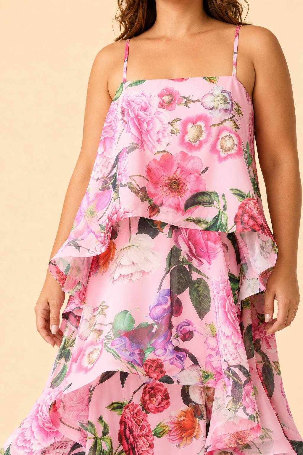 Romantic Floral A-Line Bridesmaid Dress with Flowing Tiered Skirt