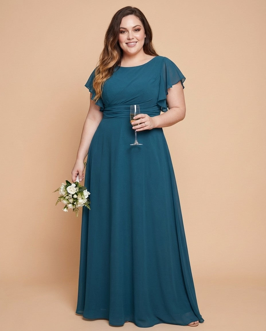 Avenleigh Elegant Plus Size Chiffon A-Line Bridesmaid Gown Flowy Skirt - N0335
