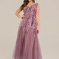 Plus Size V-Neck Sequin High Stretch Cap Sleeve Tulle Formal Dress