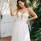 Romantic Strapless Basque Waist A Line Lace Wedding Gown with Lace Up Back for Curvy Brides