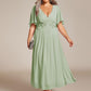 Plus Size Elegant Short Sleeves V-Neck Floral Applique Wedding Guest Dress
