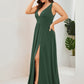Plus Size Sleeveless V-Neck Empire Waist High Slit Floor-Length Evening Dress