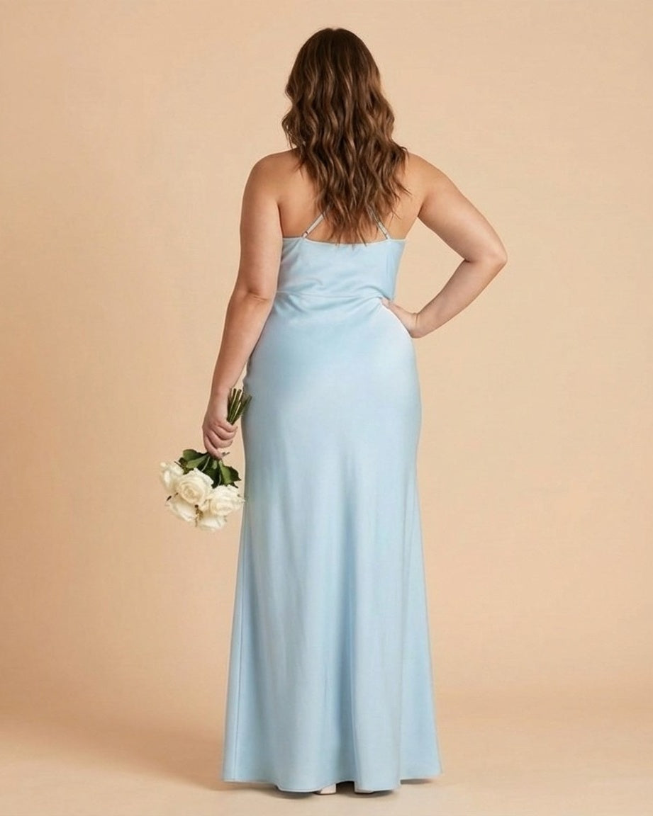 Silvarelle Romantic Plus Size Sheath Satin Bridesmaid Dress with Smooth Finish for Wedding - N0358