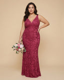 Silvarelle Chic Plus Size Sheath Bridesmaid Dress with Lace Overlay for Wedding Ceremony -N0355