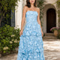 Romantic Lace Up Back Bridesmaid Gown Featuring 3D Floral Appliqué Tiered Flowy Skirt