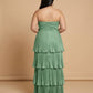 Chantarae Luxury Satin Strapless A-Line Plus Size Bridesmaid Dress with Ruffle -N0377
