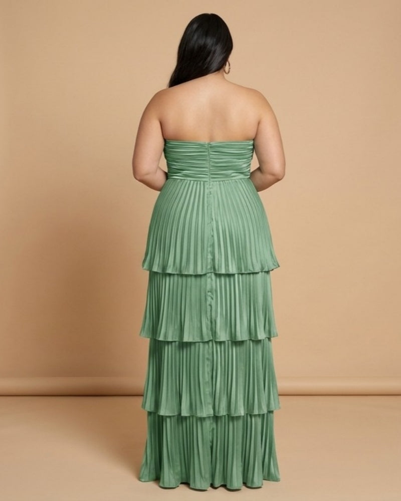 Chantarae Luxury Satin Strapless A-Line Plus Size Bridesmaid Dress with Ruffle -N0377
