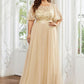 Plus Size Women's Embroidery Evening Dresses with Short Sleeve