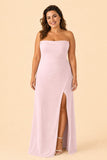 Plus Size Strapless Chiffon Bridesmaid Dress with Detachable Straps and Slit