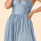 Ruched Satin Bridesmaid Dress with Open Back and Side Slit