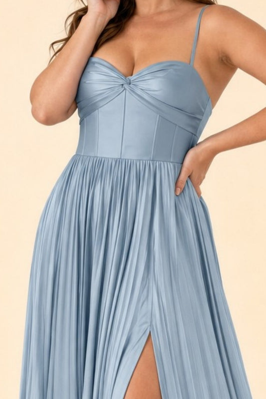 Ruched Satin Bridesmaid Dress with Open Back and Side Slit