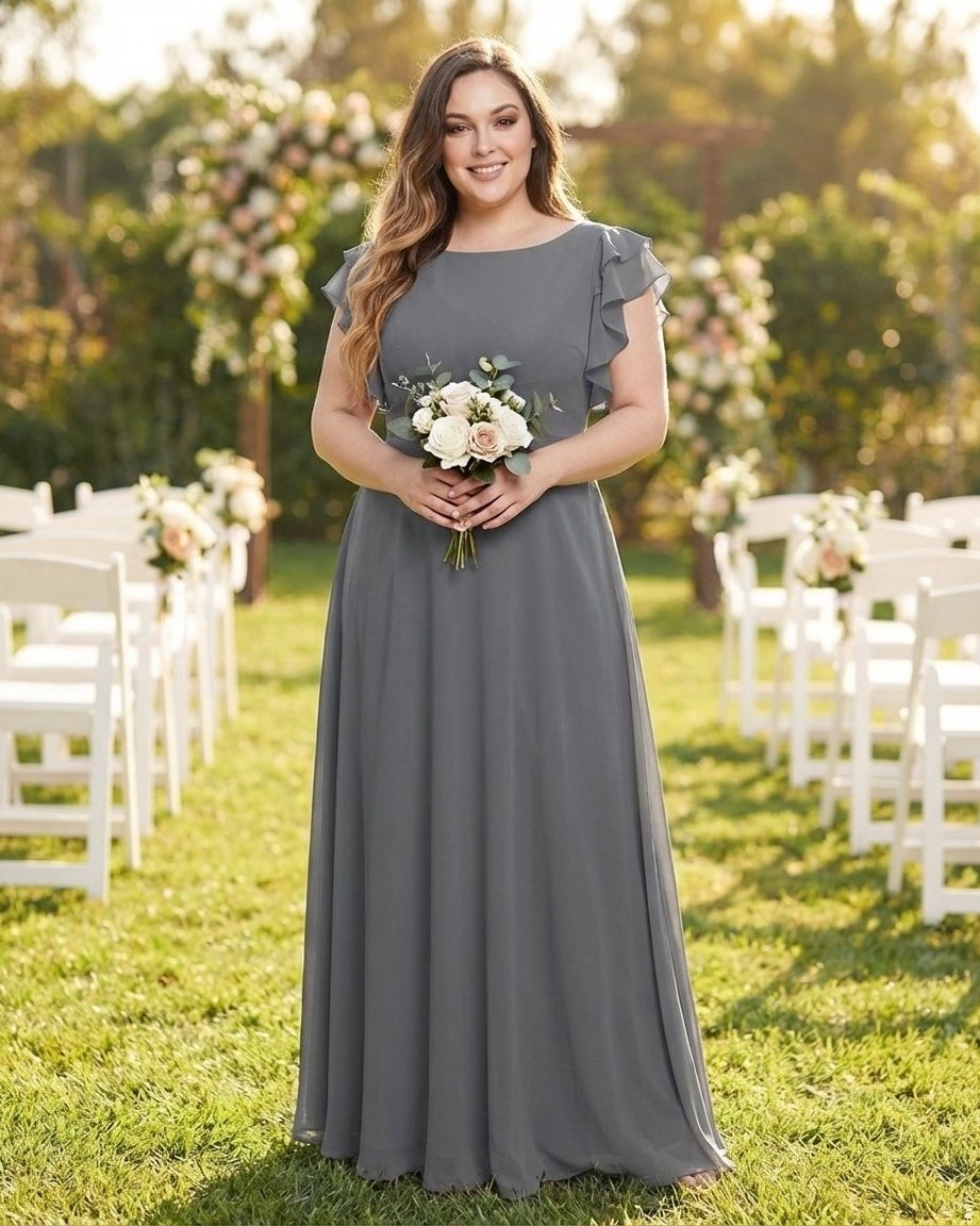 Avenleigh Plus Size Classic A-Line Chiffon Formal Bridesmaid Dress for Wedding Look - N0343