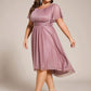 Plus Size Sequin Round Neck Asymmetrical Midi Wedding Guest Dress
