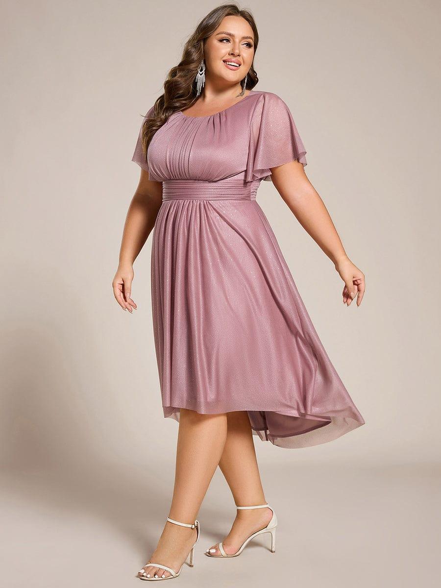 Plus Size Sequin Round Neck Asymmetrical Midi Wedding Guest Dress