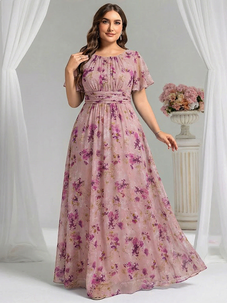 Plus Size Simple Chiffon Pleated A-Line Bridesmaid Dress