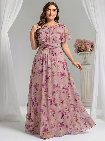 Plus Size Simple Chiffon Pleated A-Line Bridesmaid Dress
