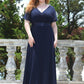 Plus Size Empire Waist V Back Bridesmaid Dress with Short Sleeves
