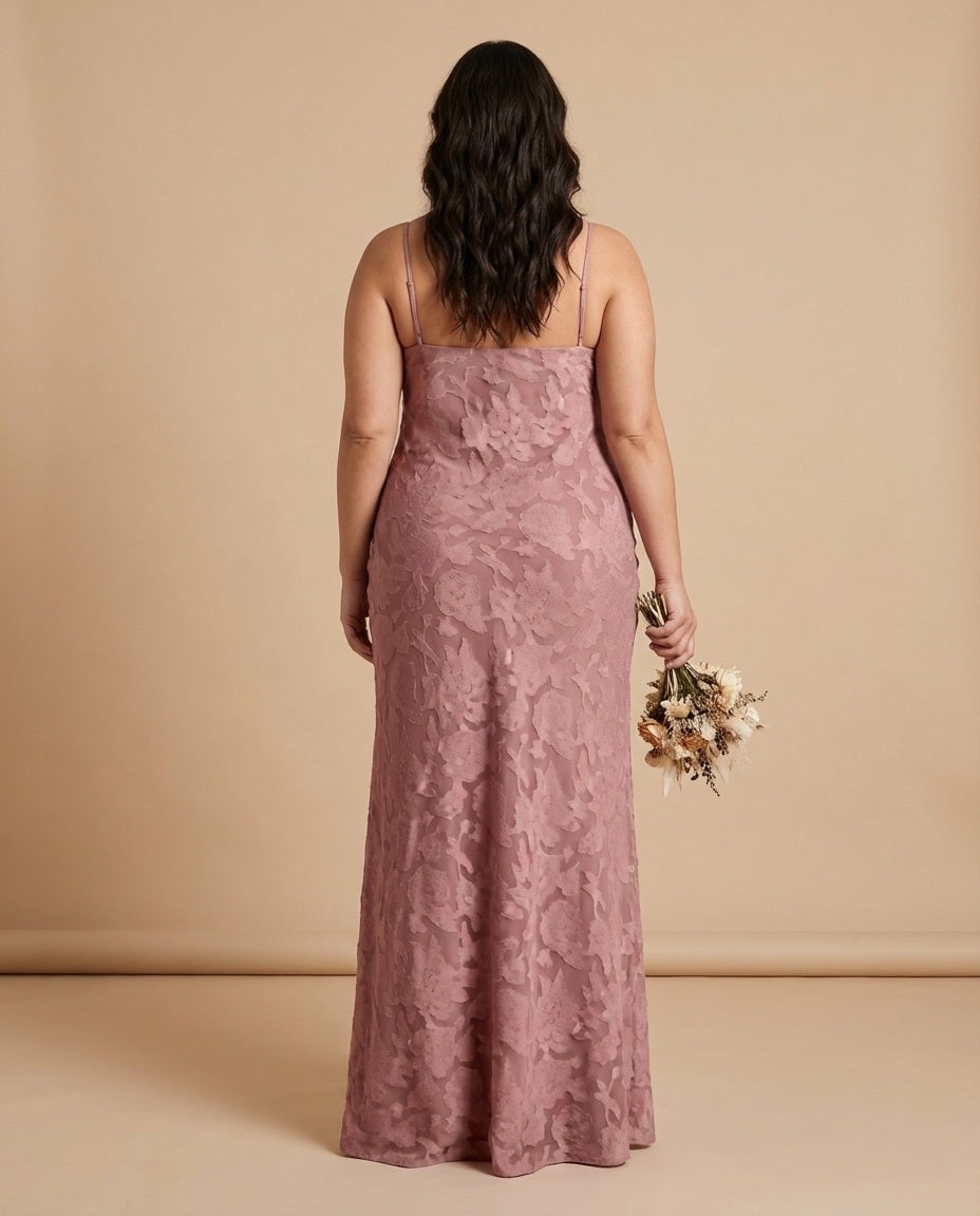Silvarelle Romantic Floral Burnout Lace Plus Size Bridesmaid Dress for Weddings - N0352