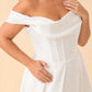 Plus Size Off-Shoulder Wedding Dress with Ruched Bodice and A-Line Skirt