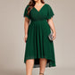 Plus Size Double V-Neck Ruffles Sleeve Chiffon Midi Wedding Guest Dress