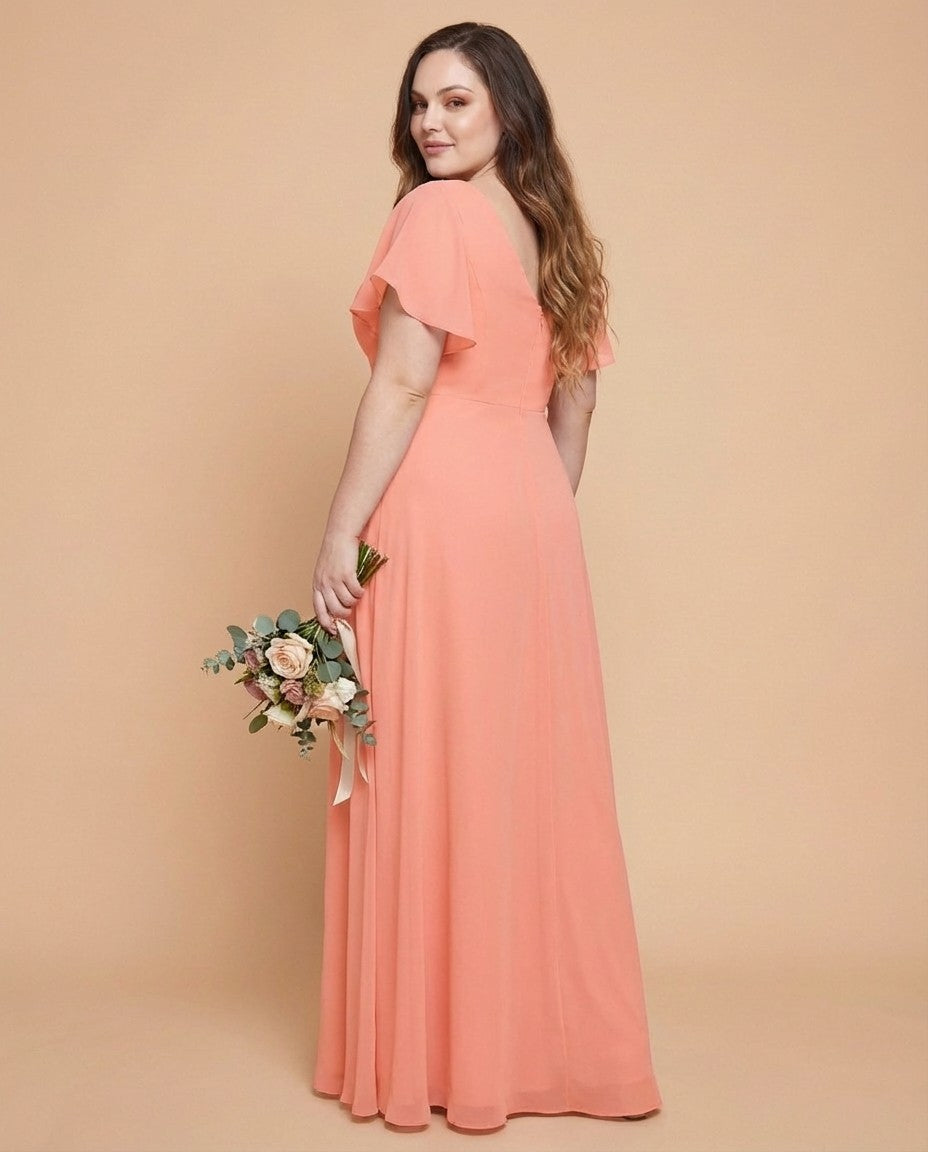 Avenleigh Plus Size Half Sleeve Pleated Chiffon A-Line Bridesmaid Dress for Wedding Party - N0338