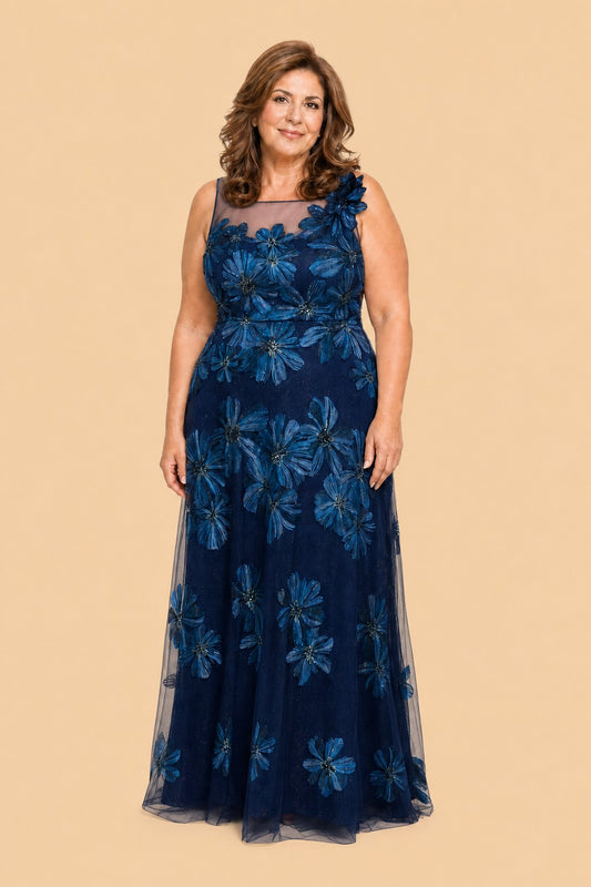 Graceful A-Line Plus Size Mother of the Bride Gown Floral Embroidery and Dimensional 3D Flowers