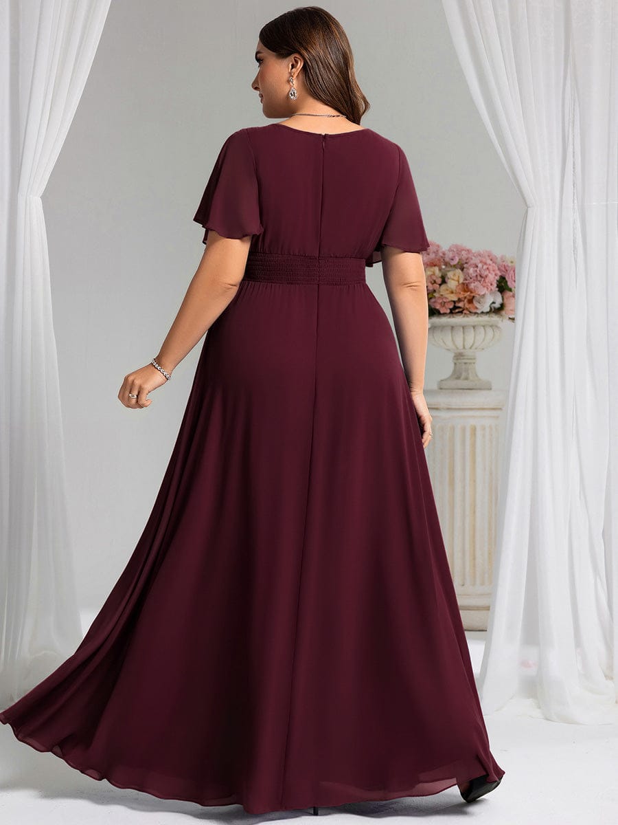 Plus Size Printed Chiffon Pleated Maxi Wedding Guest Dress