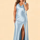 Flattering Plus Size Bridesmaid Dress with Asymmetric Neck and Draped Elegance