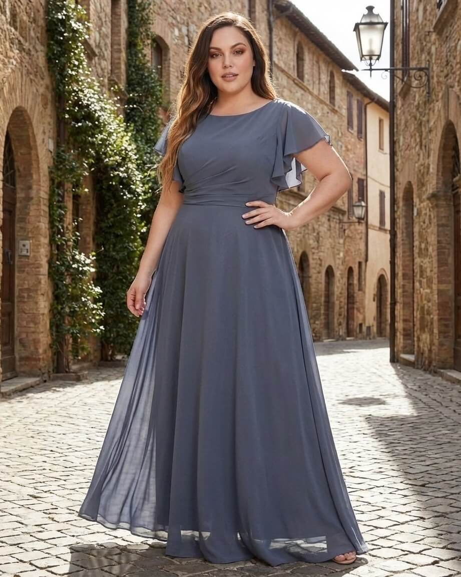 Avenleigh Plus Size Romantic A-Line Chiffon Bridesmaid Dress for Formal Wedding Events - N0336