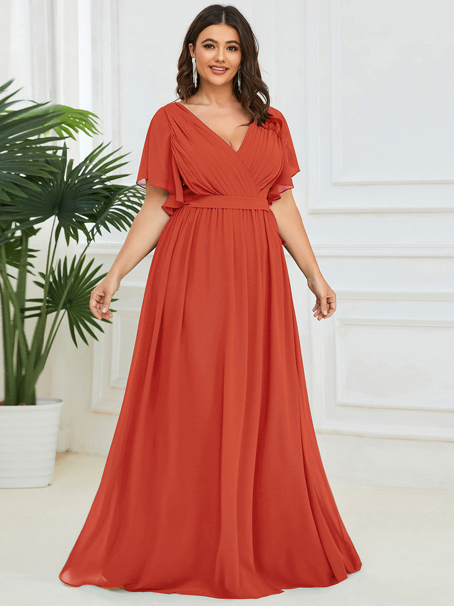 Plus Size Pleated Tie-Waist Chiffon Bridesmaid Dress