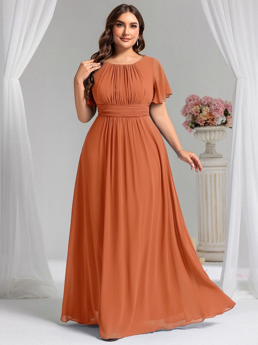 Plus Size Printed Chiffon Pleated Maxi Wedding Guest Dress