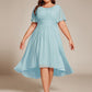 Plus Size Pleated Round Neckline A-Line Midi Chiffon Wedding Guest Dress