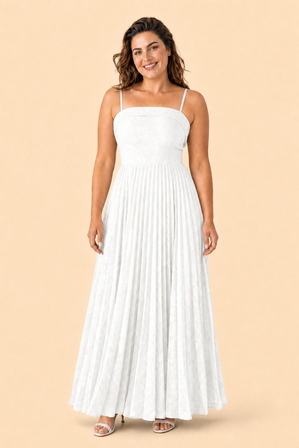 Plus Size Strapless Floral Burnout A-Line Bridesmaid Dress with Pleated Skirt