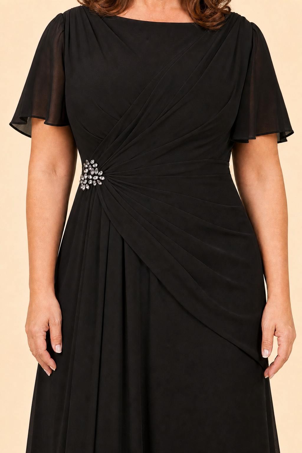 Plus Size A-Line Mother of the Bride Dress with Pleated Chiffon Flutter Sleeves