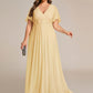 Plus Size Floral Applique Short Sleeve A-Line Chiffon Formal Evening Dress