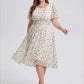 Plus Size Pleated Round Neckline A-Line Midi Chiffon Wedding Guest Dress