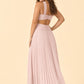 Plus Size Halter Bridesmaid Dress with Pleated Chiffon A-Line Skirt - Open Back and Side Slit