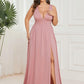 Plus Size Sleeveless V-Neck Empire Waist High Slit Floor-Length Evening Dress