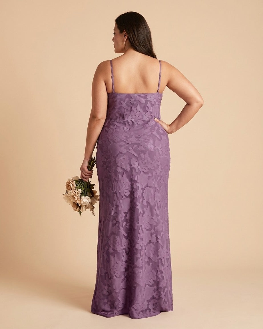 Silvarelle Elegant Plus Size Sheath Bridesmaid Dress with Floral Burnout Lace for Wedding -N0353