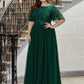 Plus Size Women's Embroidery Evening Dresses with Short Sleeve