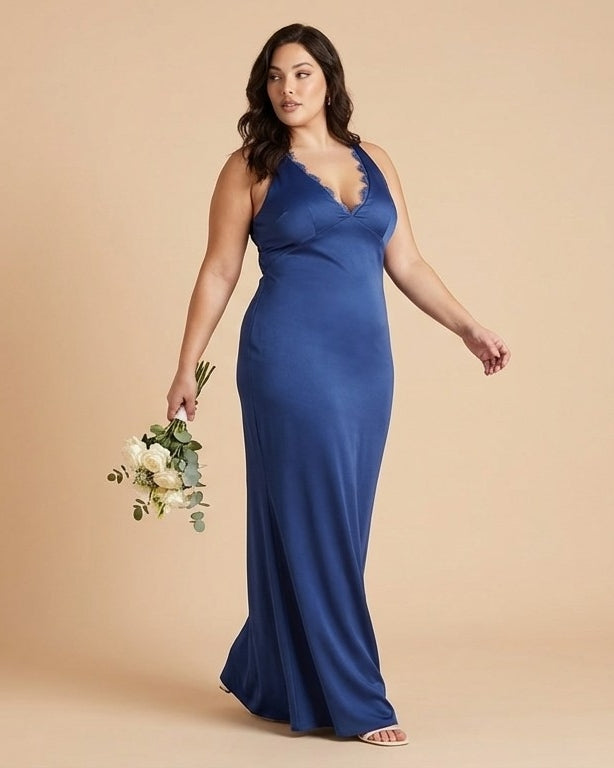 Silvarelle Romantic Plus Size Sheath Satin Bridesmaid Dress with Smooth Finish for Wedding - N0358