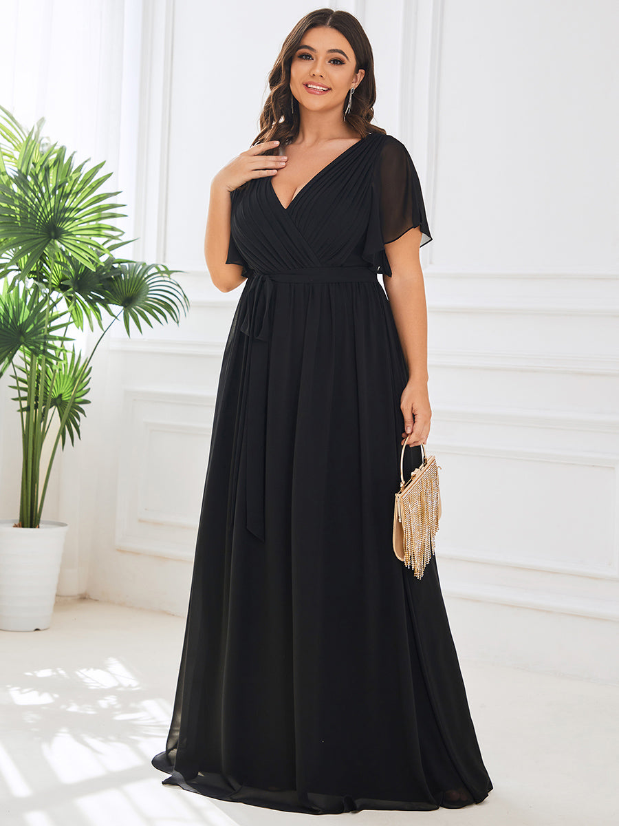 Plus Size Pleated Tie-Waist Chiffon Bridesmaid Dress