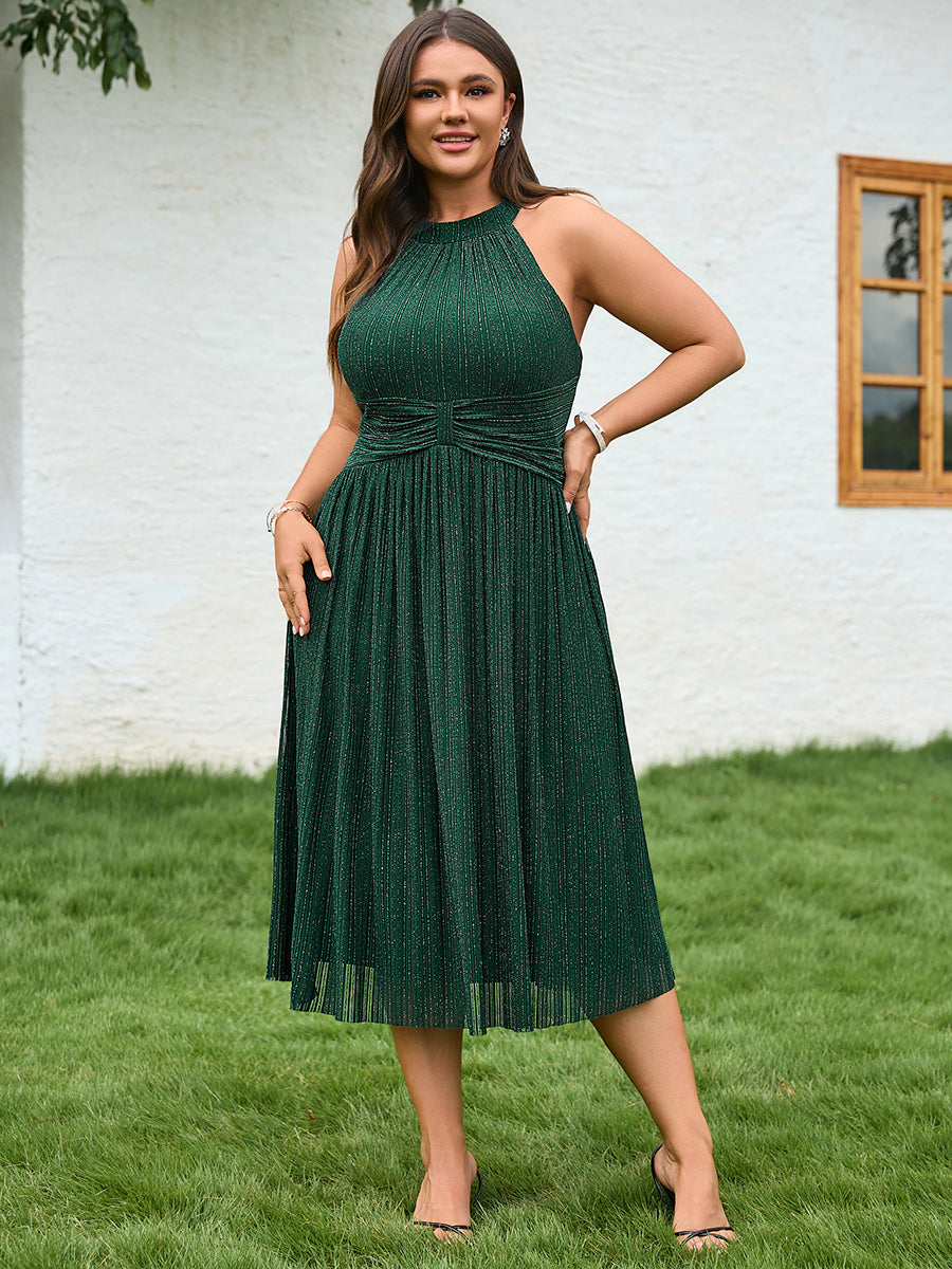 Plus-Size Glittery Halter Neck Dress