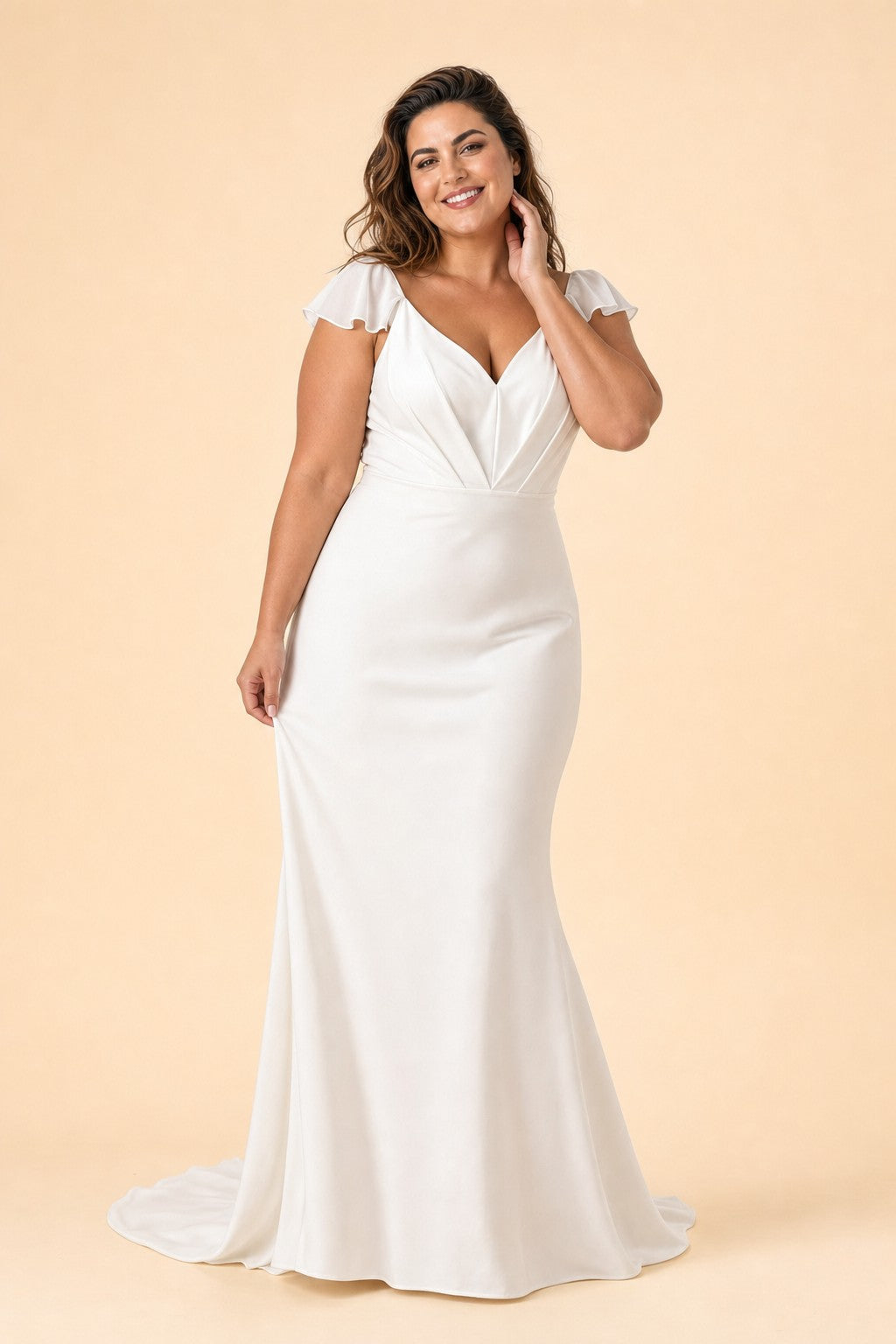 Romantic Satin Bridal Gown with Open Back and Flowing Train