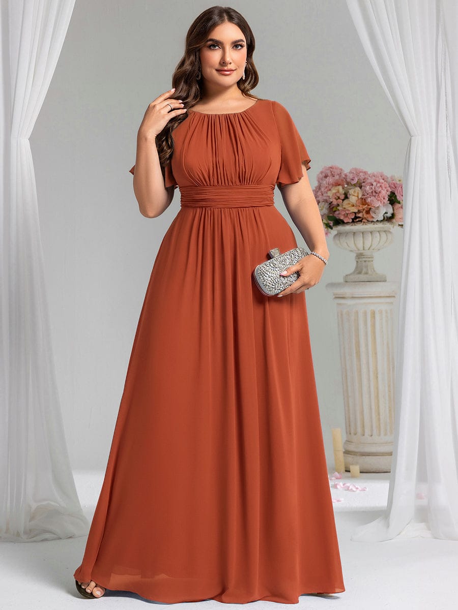 Plus Size Printed Chiffon Pleated Maxi Wedding Guest Dress