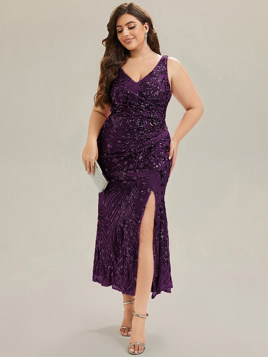 Plus Size Knotted Sequin Formal Evening Dress