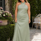 Elegant Plus Size Halter Neck Stretch Satin Bridesmaid Dress
