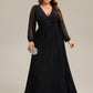 Plus Size Dazzling Empire Waist See-Through Long Sleeves A-Line Evening Dress