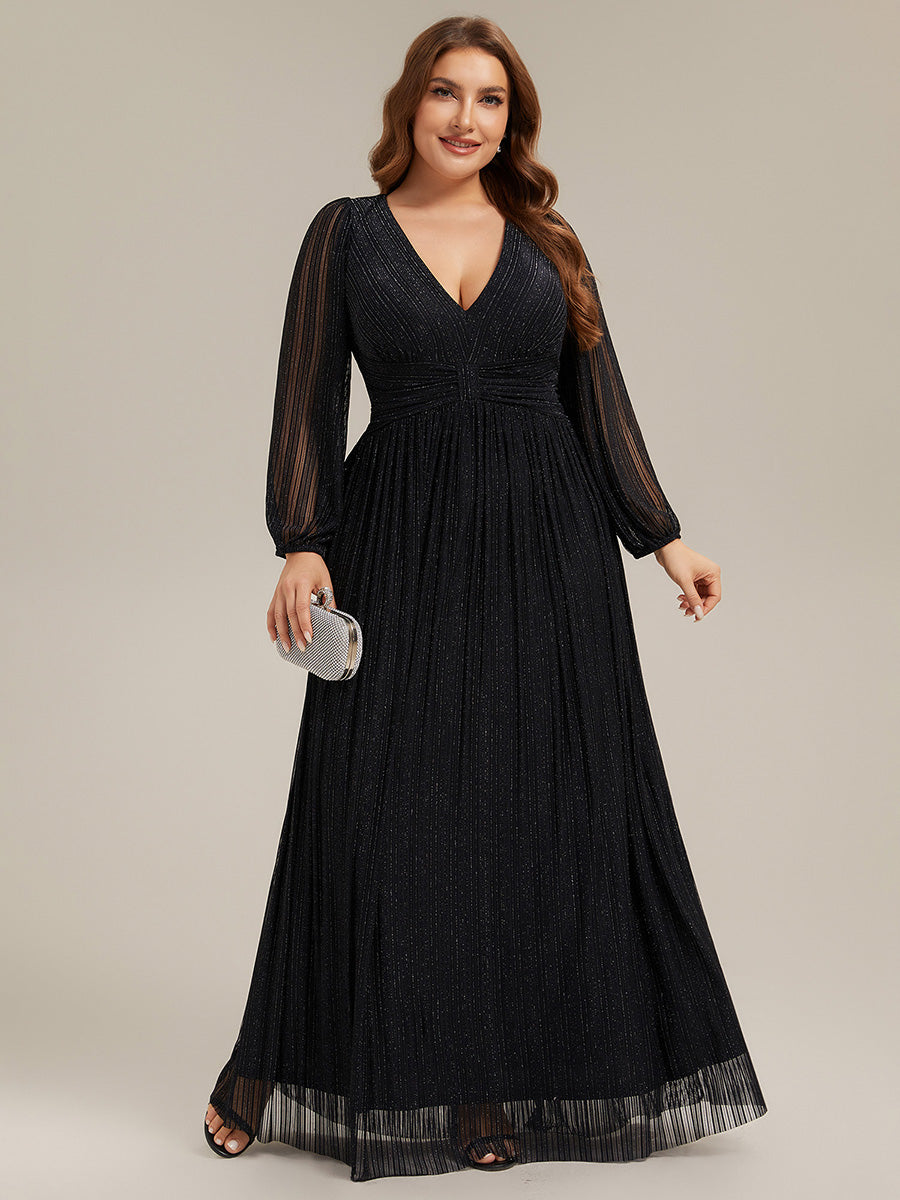 Plus Size Dazzling Empire Waist See-Through Long Sleeves A-Line Evening Dress