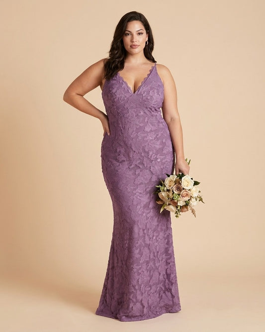 Silvarelle Elegant Plus Size Sheath Bridesmaid Dress with Floral Burnout Lace for Wedding -N0353
